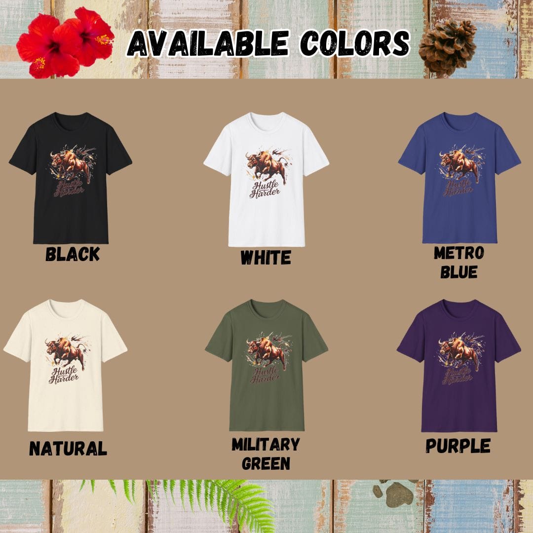 Bull Tee – Hustle Harder – Bold Vibrant Art | Lazy Day Outfit