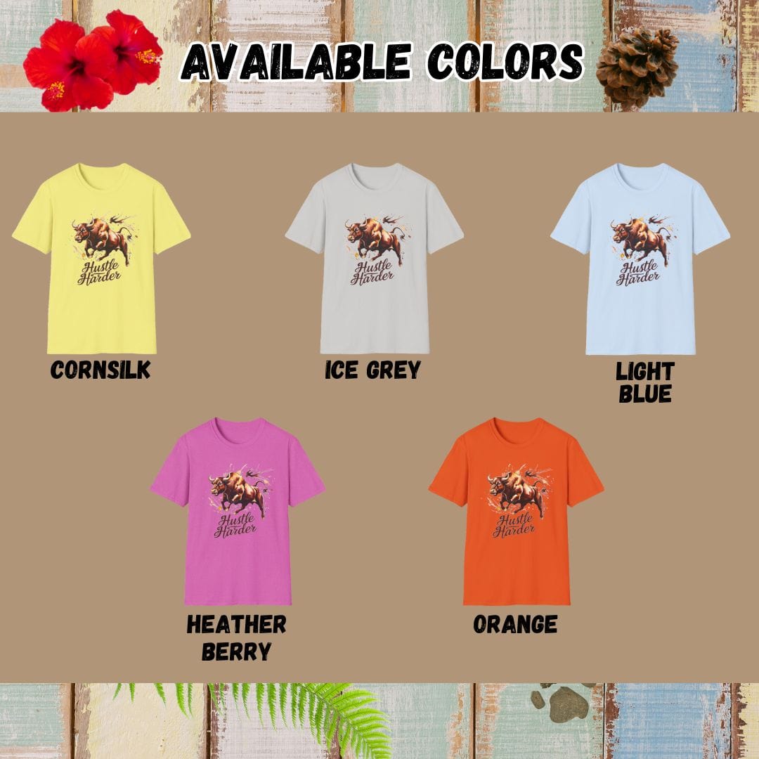 Bull Tee – Hustle Harder – Bold Vibrant Art | Lazy Day Outfit
