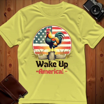 Rooster Tee – Wake Up America – Bold Vibrant Art