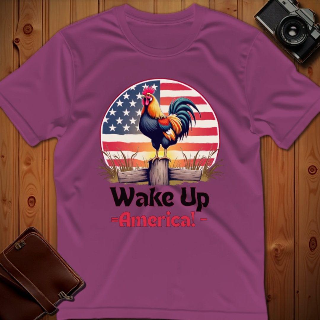 Rooster Tee – Wake Up America – Bold Vibrant Art