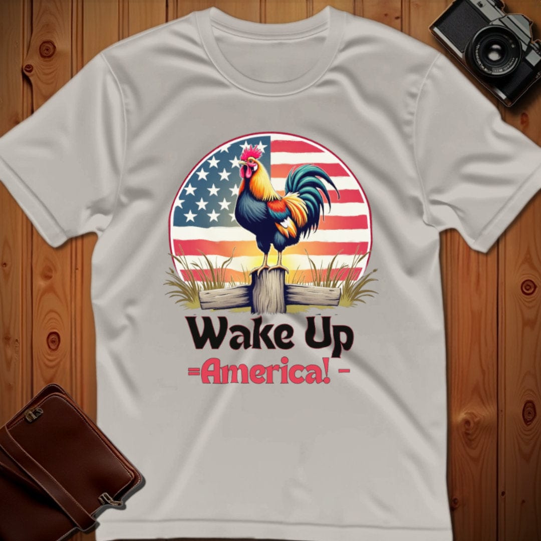 Rooster Tee – Wake Up America – Bold Vibrant Art
