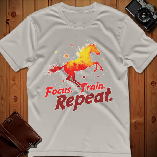 Horse Tee – Focus Train Repeat – Bold Vibrant Art