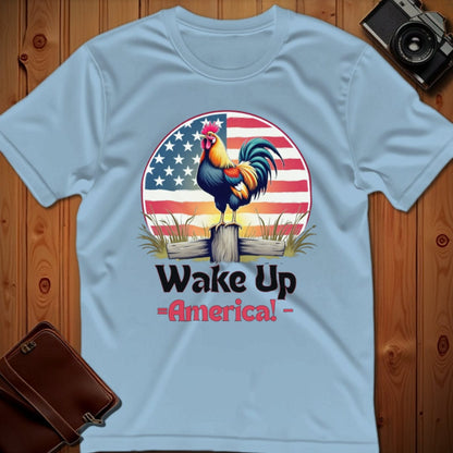 Rooster Tee – Wake Up America – Bold Vibrant Art