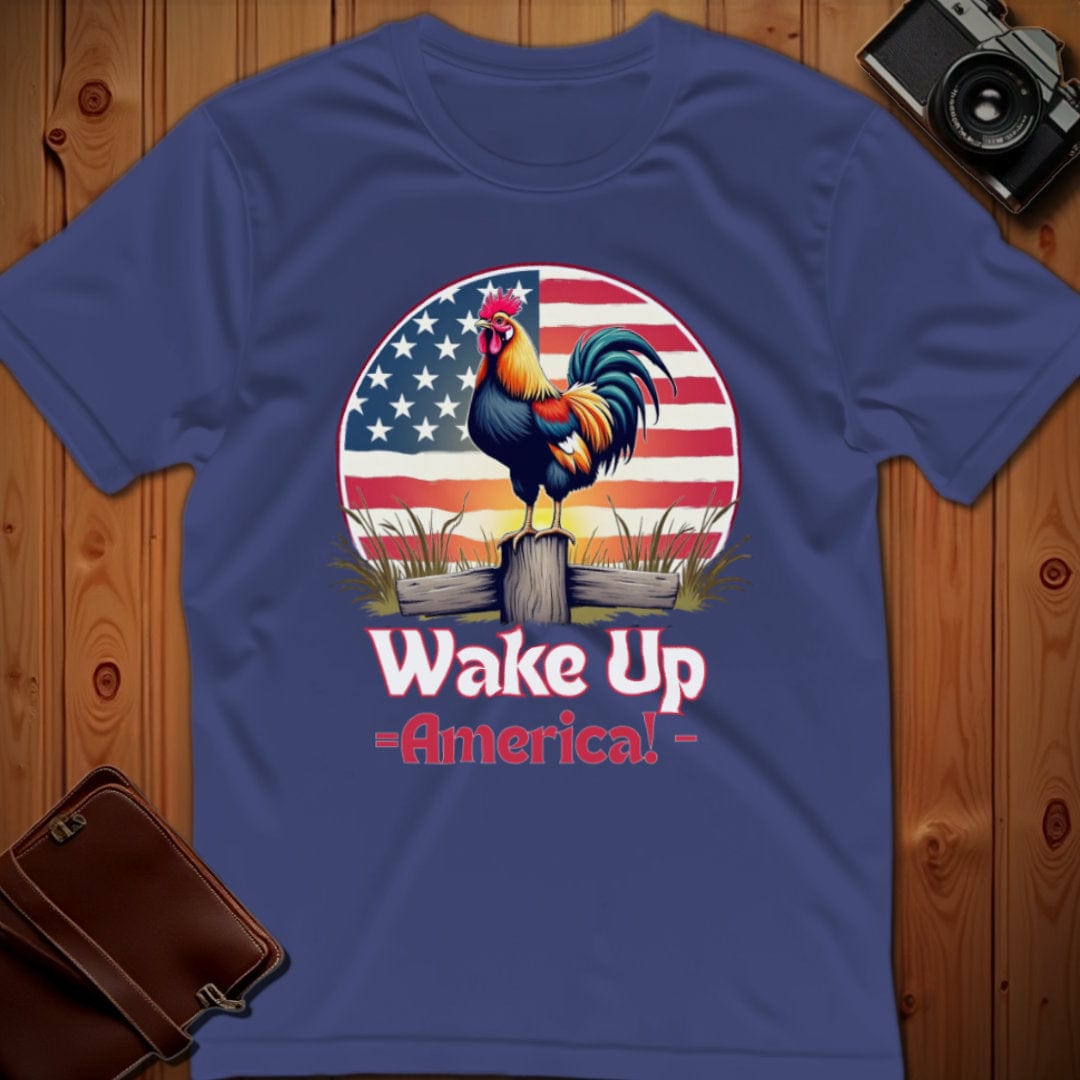 Rooster Tee – Wake Up America – Bold Vibrant Art