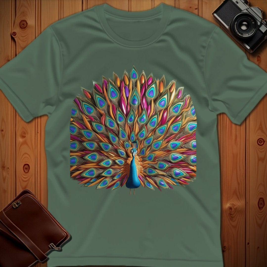 Peacock Tee – Teardrop Feathered – Bold Vibrant Art