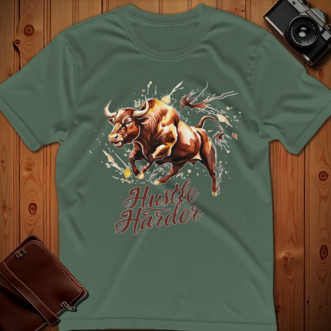 Bull Tee – Hustle Harder – Bold Vibrant Art | Lazy Day Outfit
