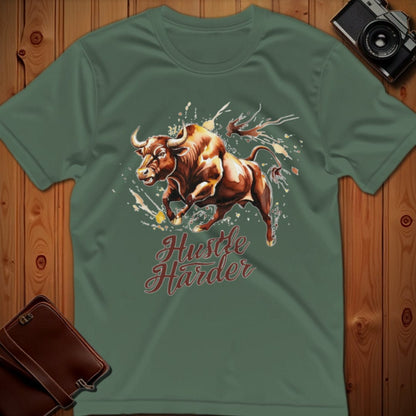 Bull Tee – Hustle Harder – Bold Vibrant Art | Lazy Day Outfit