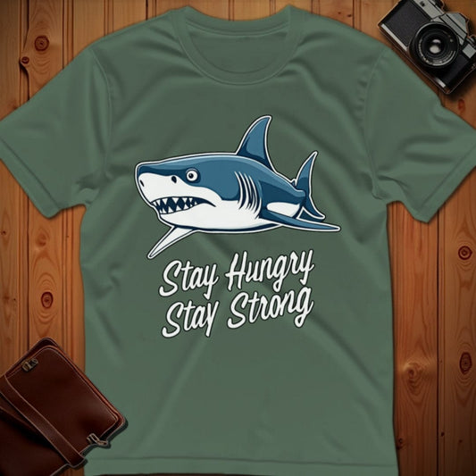 Shark Tee – Stay Hungry Stay Strong – Bold Vibrant Art