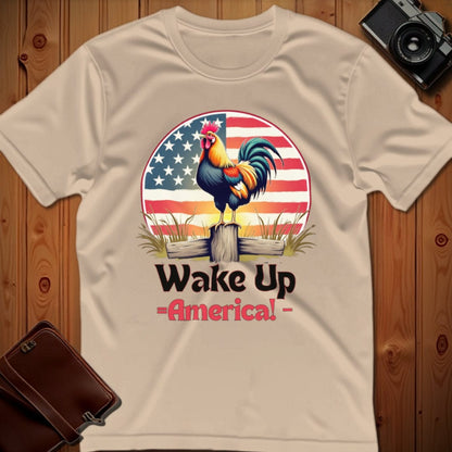 Rooster Tee – Wake Up America – Bold Vibrant Art