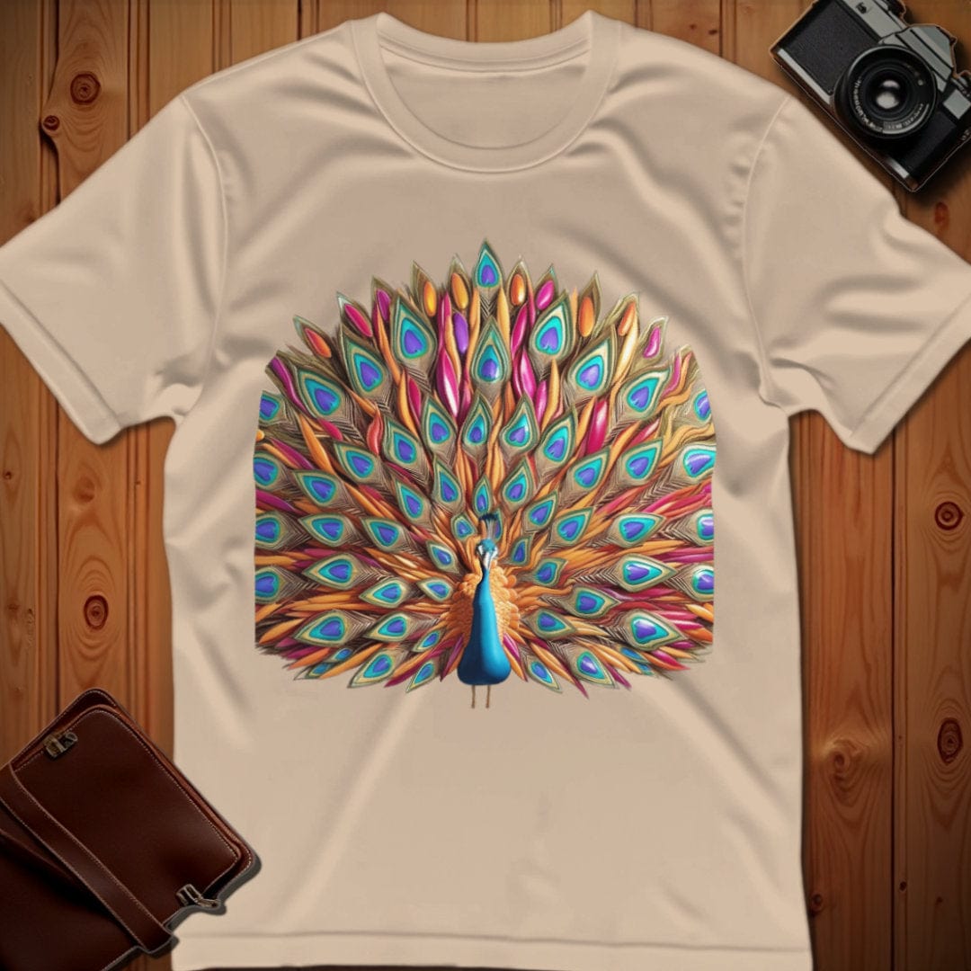 Peacock Tee – Teardrop Feathered – Bold Vibrant Art