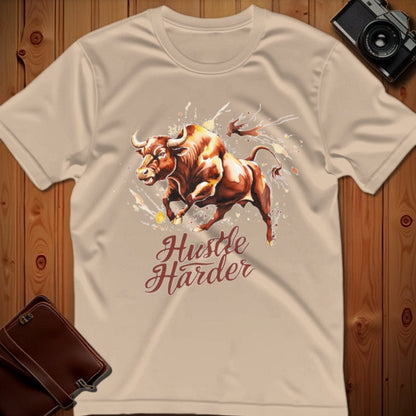 Bull Tee – Hustle Harder – Bold Vibrant Art | Lazy Day Outfit