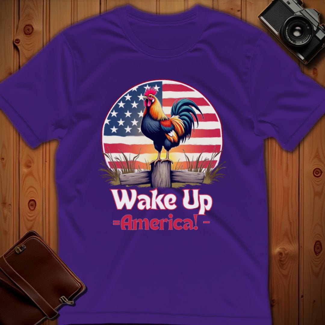 Rooster Tee – Wake Up America – Bold Vibrant Art