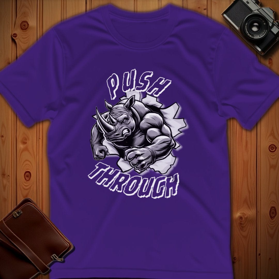 Rhino Tee – Push Through Charge – Bold Vibrant Art